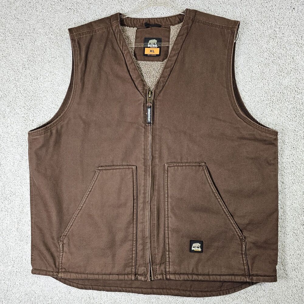 Berne‎ Mens Workwear Heartland Sherpa Lined Canvas Duck Vest Brown Chore Barn XL